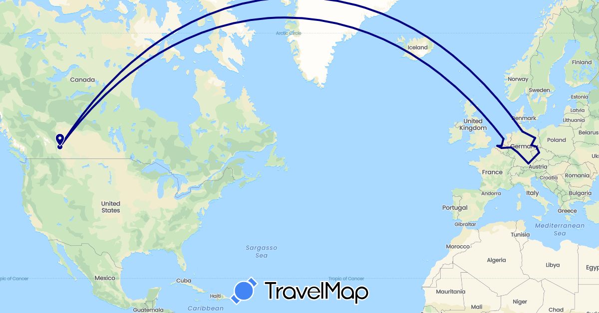 TravelMap itinerary: driving in Belgium, Canada, Czech Republic, Germany, Netherlands (Europe, North America)
